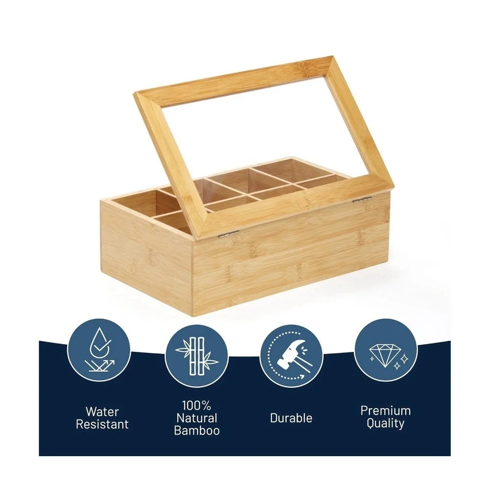 RoyalHouse Big Natural Bamboo Tea Storage Organizer 8 Compartments,